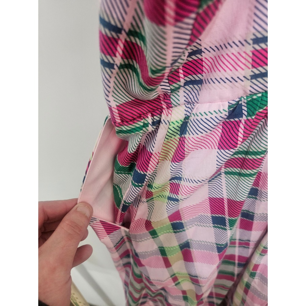 Torrid Pink Green Plaid Ruffle Strap Smocked Tiered Midi Dress Pockets Size 1 - Picture 8 of 8